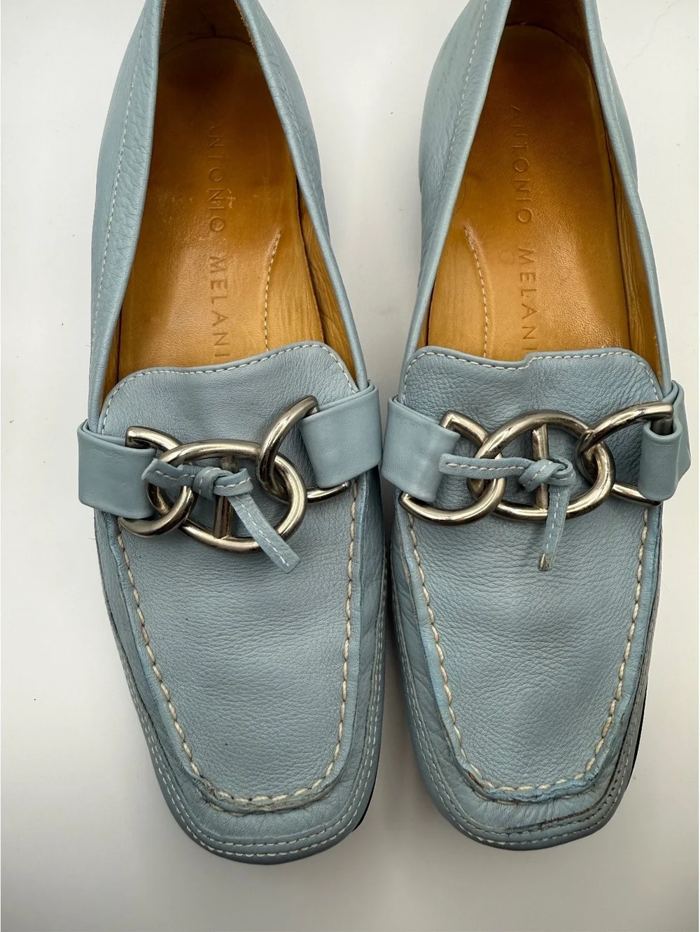 Antonio Melani Soft Leather Loafers Moccasin stitch, Metal loop buckle